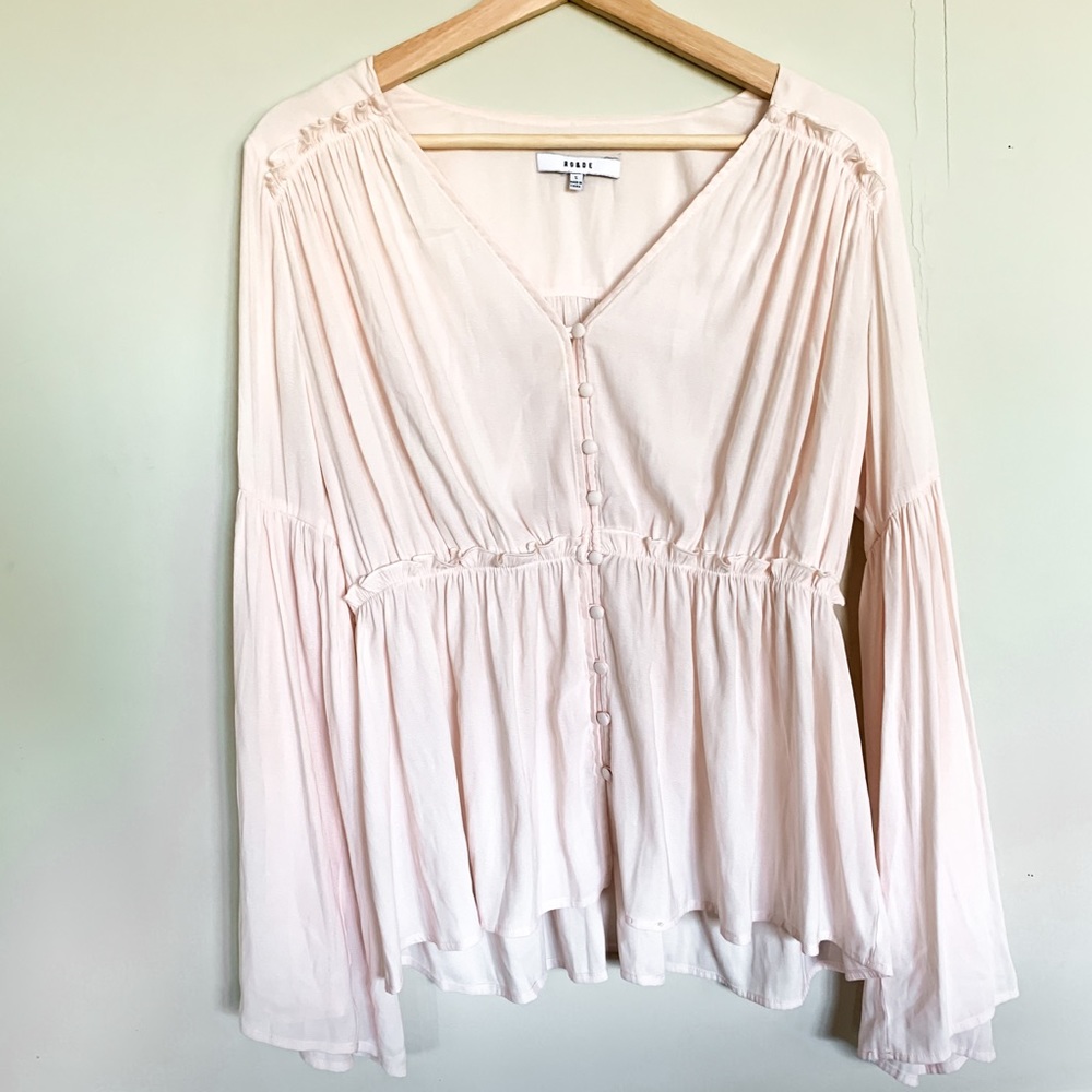 Ro & De long sleeve pink silk blouse